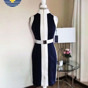 TH Zip-front Scuba Dress In Sky Captain / Ivory